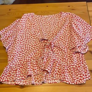 Red with white flowers tie up blouse